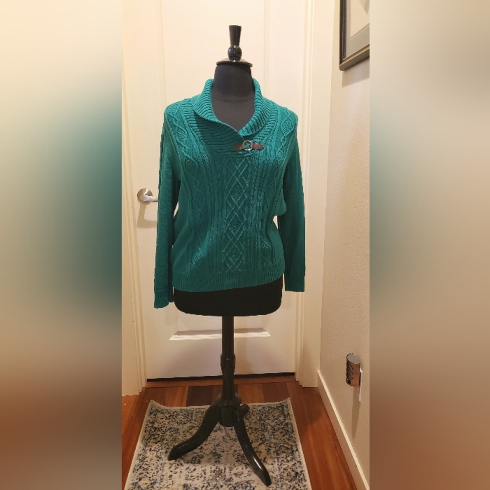 Karen Scott Green Cowl Neck Sweater